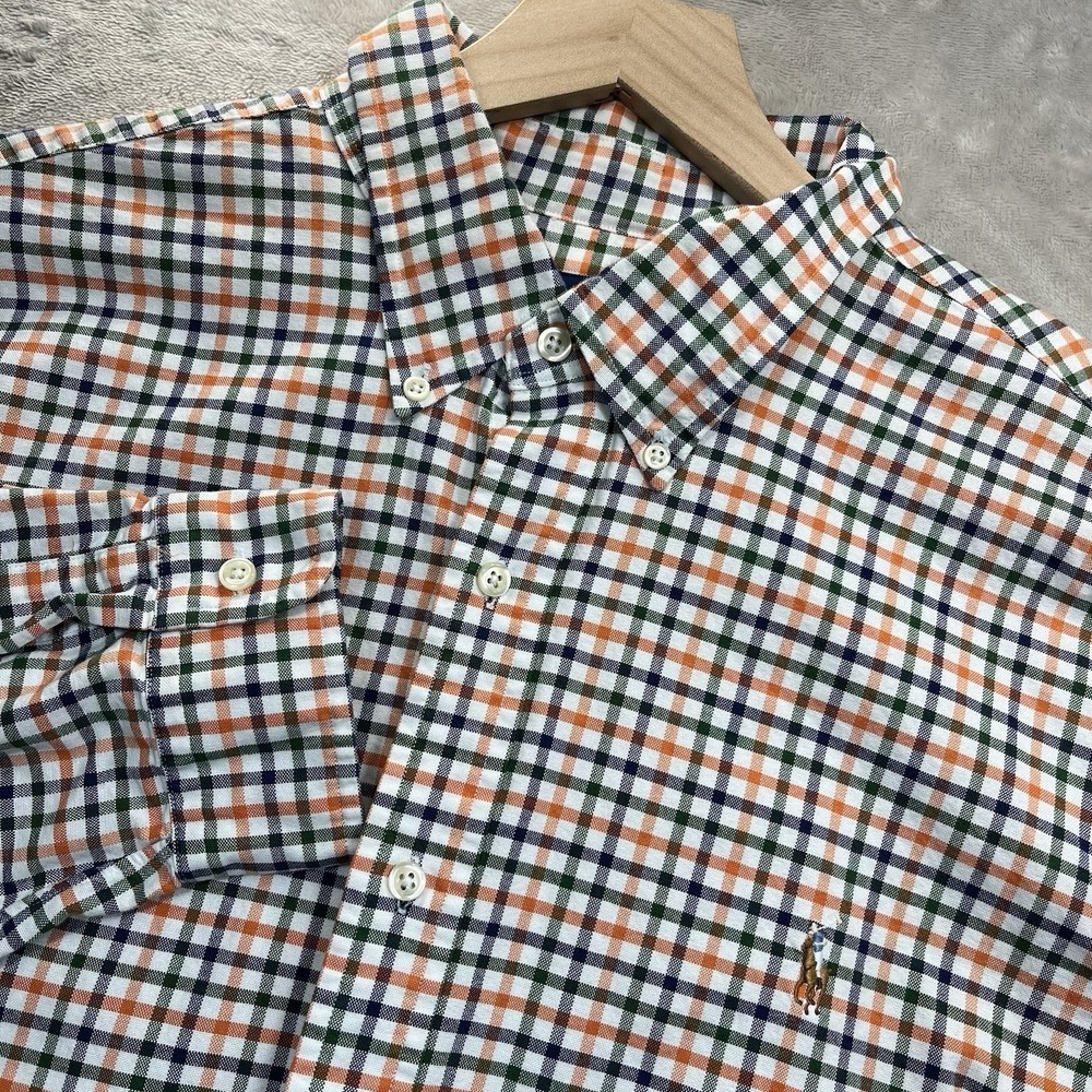 Ralph Lauren Shirt Mens 2XL Orange Green Plaid Button Down